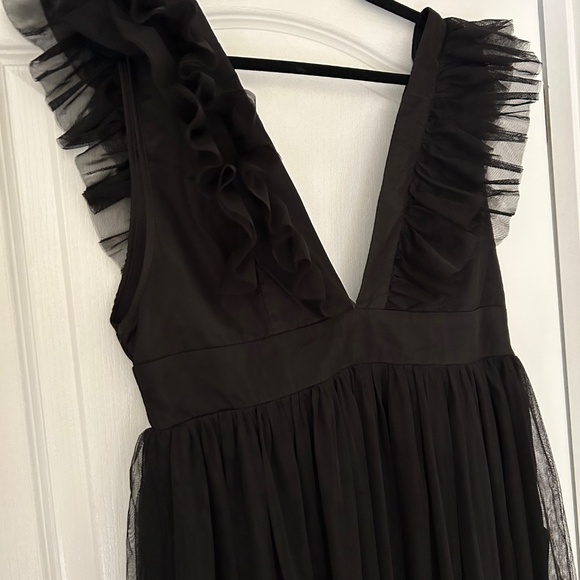 Lulus | Simply Delighted Black Mesh Ruffled Backless Maxi Dress | XL | NWT - Picture 5 of 8